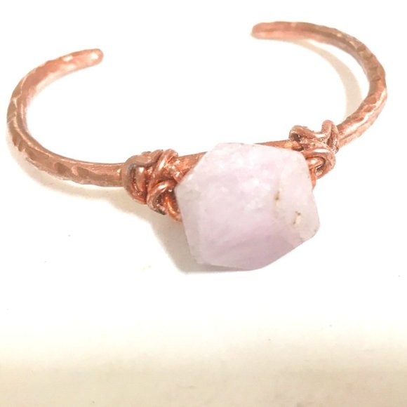 Conceptual Subculture Jewelry - Pink Kunzite Copper Bangle Cuff Bracelet Wire Wrap solid gemstone